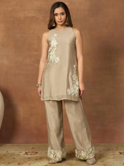 Women Floral Embroidered Regular Thread Work Kurta with Palazzos & With Dupatta
