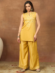 Women Floral Embroidered Regular Thread Work Kurta with Palazzos & With Dupatta