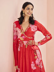 Floral Printed Angrakha Kurta With Sharara