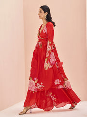 Floral Printed Angrakha Kurta With Sharara