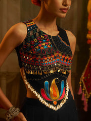 Embroidered Round Neck Crop Top & Palazzo Co-ords