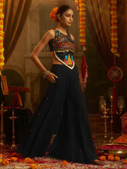 Embroidered Round Neck Crop Top & Palazzo Co-ords