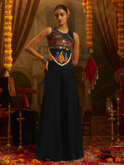 Embroidered Round Neck Crop Top & Palazzo Co-ords