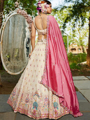 Cream colour Tissue Sequinse embroidery Semi Stitched Lehenga choli and Dupatta