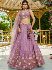 Rose gold colour Satin Sequinse embroidery Semi Stitched Lehenga choli and Dupatta
