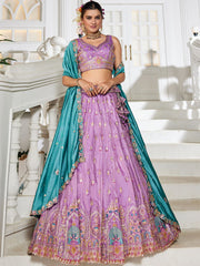 Lavender colour Tissue Sequinse embroidery Semi Stitched Lehenga choli and Dupatta