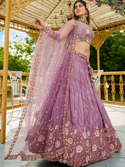 Rose gold colour Satin Sequinse embroidery Semi Stitched Lehenga choli and Dupatta