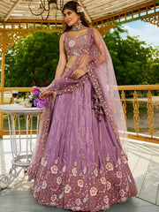 Rose gold colour Satin Sequinse embroidery Semi Stitched Lehenga choli and Dupatta