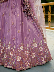 Rose gold colour Satin Sequinse embroidery Semi Stitched Lehenga choli and Dupatta