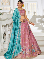 Pink colour Tissue Sequinse embroidery Semi Stitched Lehenga choli and Dupatta