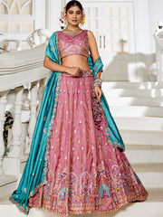 Pink colour Tissue Sequinse embroidery Semi Stitched Lehenga choli and Dupatta