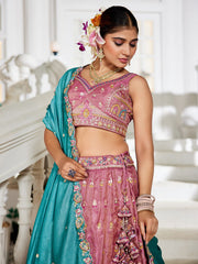 Pink colour Tissue Sequinse embroidery Semi Stitched Lehenga choli and Dupatta