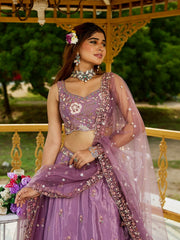 Rose gold colour Satin Sequinse embroidery Semi Stitched Lehenga choli and Dupatta
