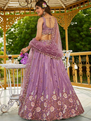 Rose gold colour Satin Sequinse embroidery Semi Stitched Lehenga choli and Dupatta