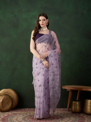 Embroidered Organza Saree With Blouse Piece