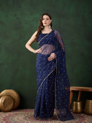 Women Embroidered Organza Saree With Blouse Piece