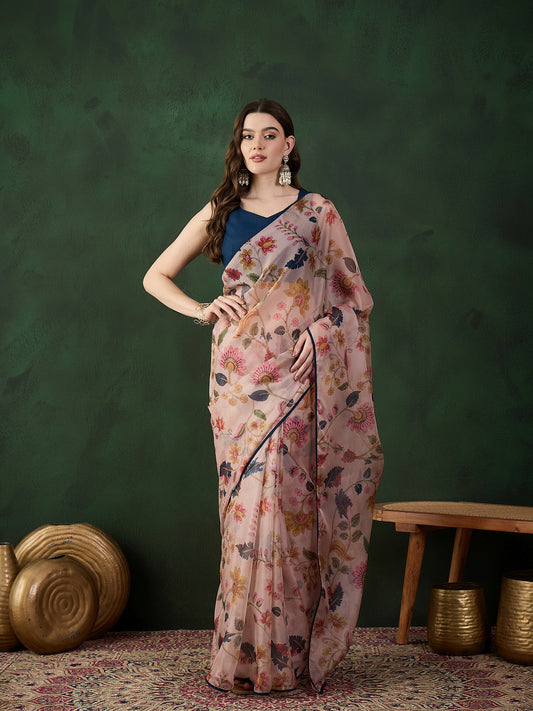 Floral Printed Saree With Unstitched Blouse Piece