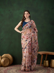 Floral Printed Saree With Unstitched Blouse Piece