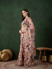 Floral Printed Saree With Unstitched Blouse Piece
