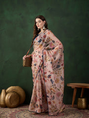 Floral Printed Saree With Unstitched Blouse Piece