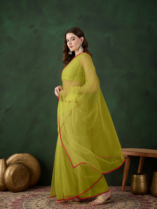 Mukaish Work Embellished Saree With Unstitched Blouse