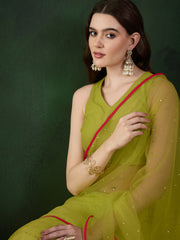 Mukaish Work Embellished Saree With Unstitched Blouse