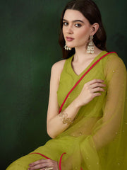 Mukaish Work Embellished Saree With Unstitched Blouse