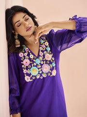 Wonderful Purple Sequins Organza Readymade Pant Suit