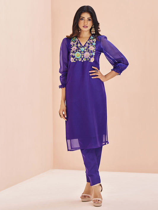 Wonderful Purple Sequins Organza Readymade Pant Suit