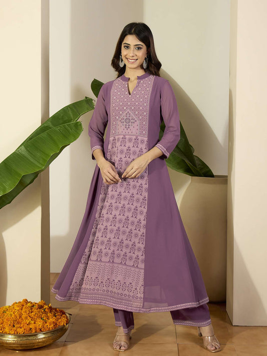 Women Floral Printed Anarkali Kurta with Palazzos & Dupatta