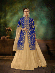 Velvet Embroidered Sharara Suit Set In Royal Blue