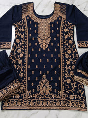 Blue All Over Beads Embroidered Palazzo Style Suit