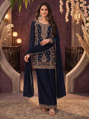 Blue All Over Beads Embroidered Palazzo Style Suit