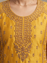 Mustard All Over Beads Embroidered Palazzo Style Suit