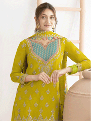 Green Dabka Dori and Sequins Palazzo Style Suit