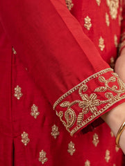 MaroonAll Over Beads Embroidered Palazzo Style Suit