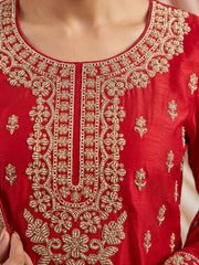 MaroonAll Over Beads Embroidered Palazzo Style Suit