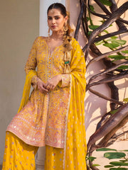 Georgette Yellow Color Embroidered Palazzo Suit