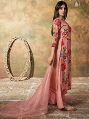 Floral Printed Regular Thread Work Kurta with Palazzos & With Dupatta