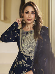Malaika Arora Women Floral Embroidered Regular Thread Work Kurta with Sharara & With Dupatta