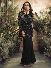 Malaika Arora Women Floral Embroidered Pleated Thread Work Kurta with Sharara