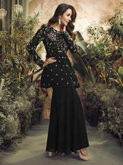 Malaika Arora Women Floral Embroidered Pleated Thread Work Kurta with Sharara