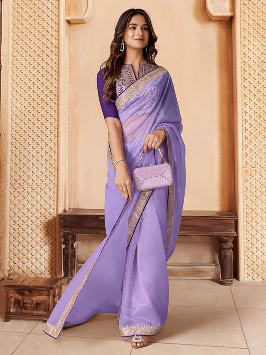Purple Sequins Embroidered Saree