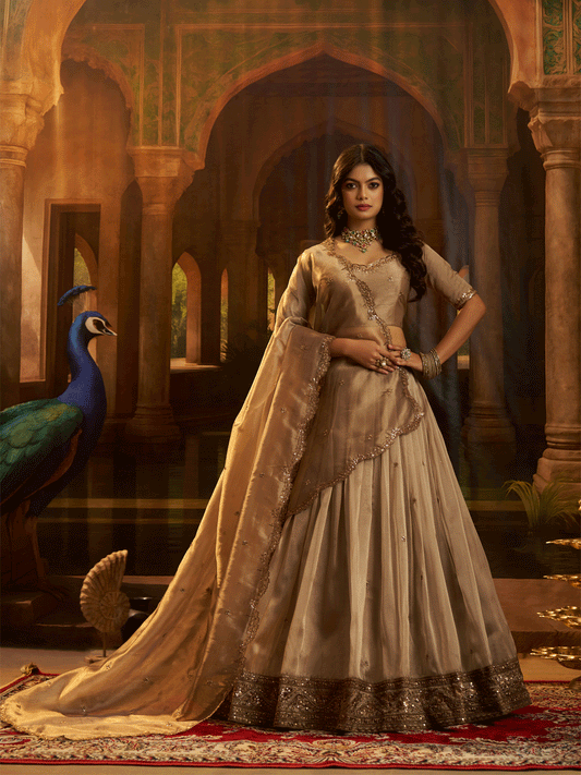 Art Silk Sequins Work Brown Wedding Wear Lehenga Choli With Dupatta