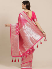 Magenta & Silver Woven Design Zari Silk Blend Kanjeevaram Saree