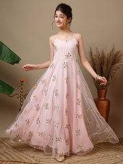 Girls Embroidered V-Neck A-Line Ethnic Dresses