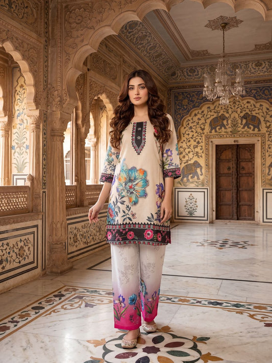 Floral Linen Printed Tunic with Trousers