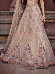 Beige Net Fabric Sequins embroidery Semi Stitched Lehenga & Unstitched Blouse With Dupatta