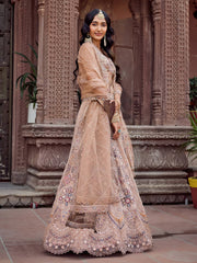 Beige Net Fabric Sequins embroidery Semi Stitched Lehenga & Unstitched Blouse With Dupatta