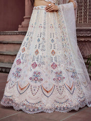 Cream Net Fabric Sequins embroidery Semi Stitched Lehenga & Unstitched Blouse With Dupatta